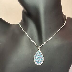Avon Pastel Pave (Violet/Aqua/Sapphire & Tanzanite) Silver-Tone Pendant Necklace